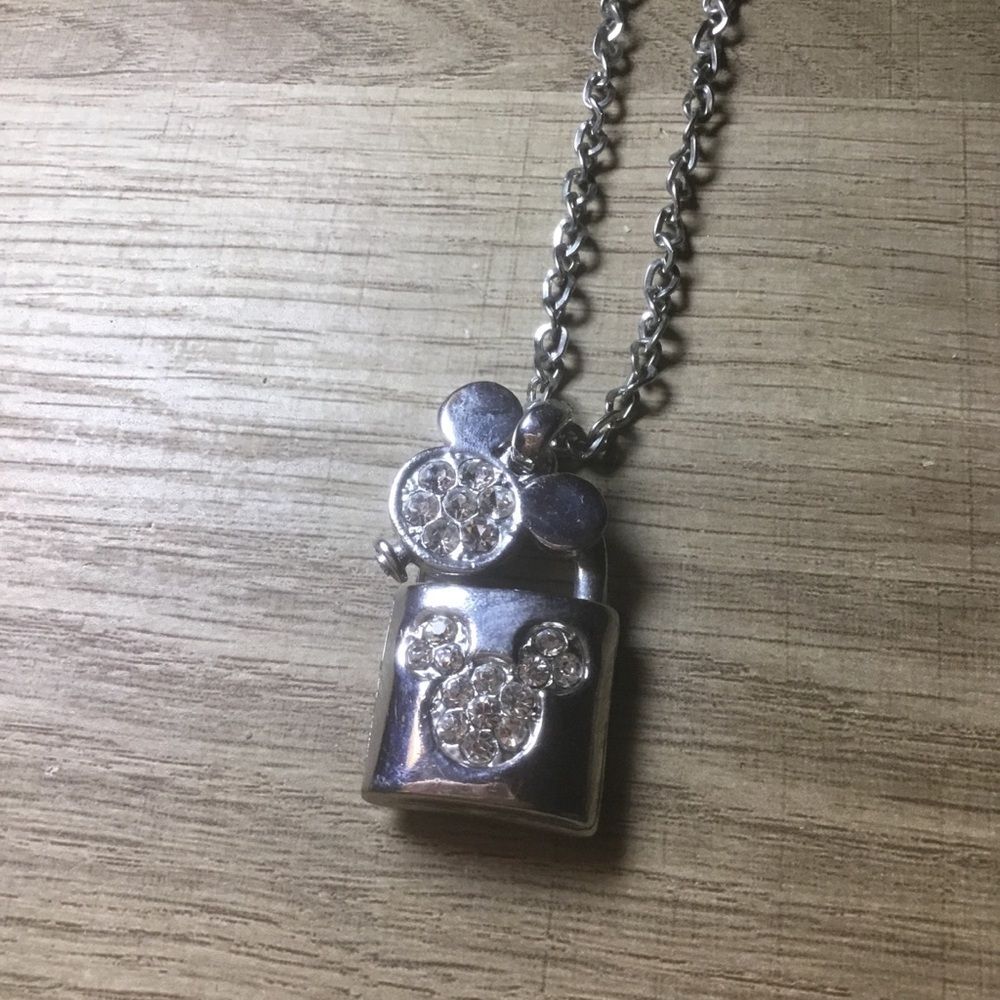 Silver Necklace with Crystal Mickey Mouse Rhinestone Pendant and lock